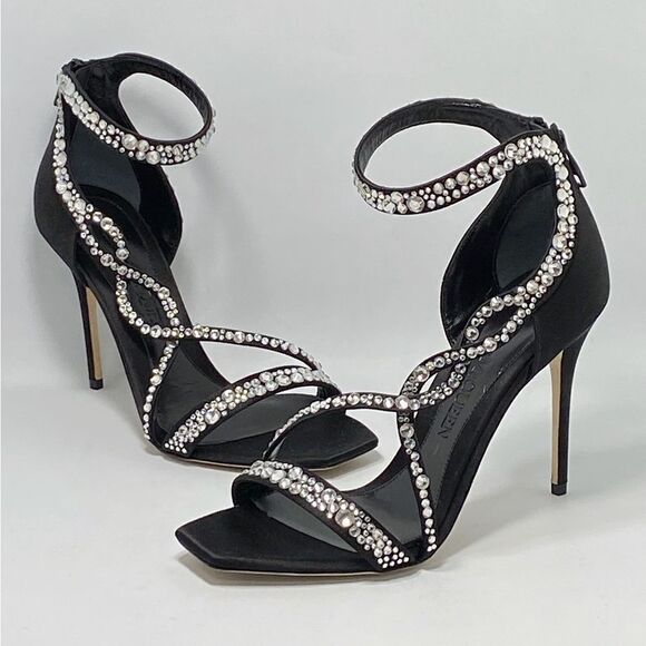 Alexander McQueen Crystal-Embellished Satin High-Heel Sandals size 38.5 - Picture 1 of 12